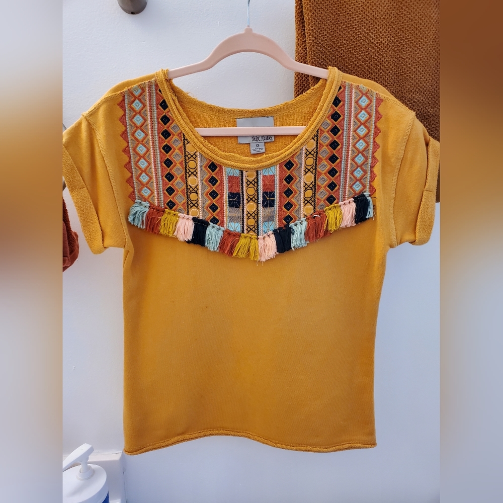 Anthropologie Mustard Multicolored Top